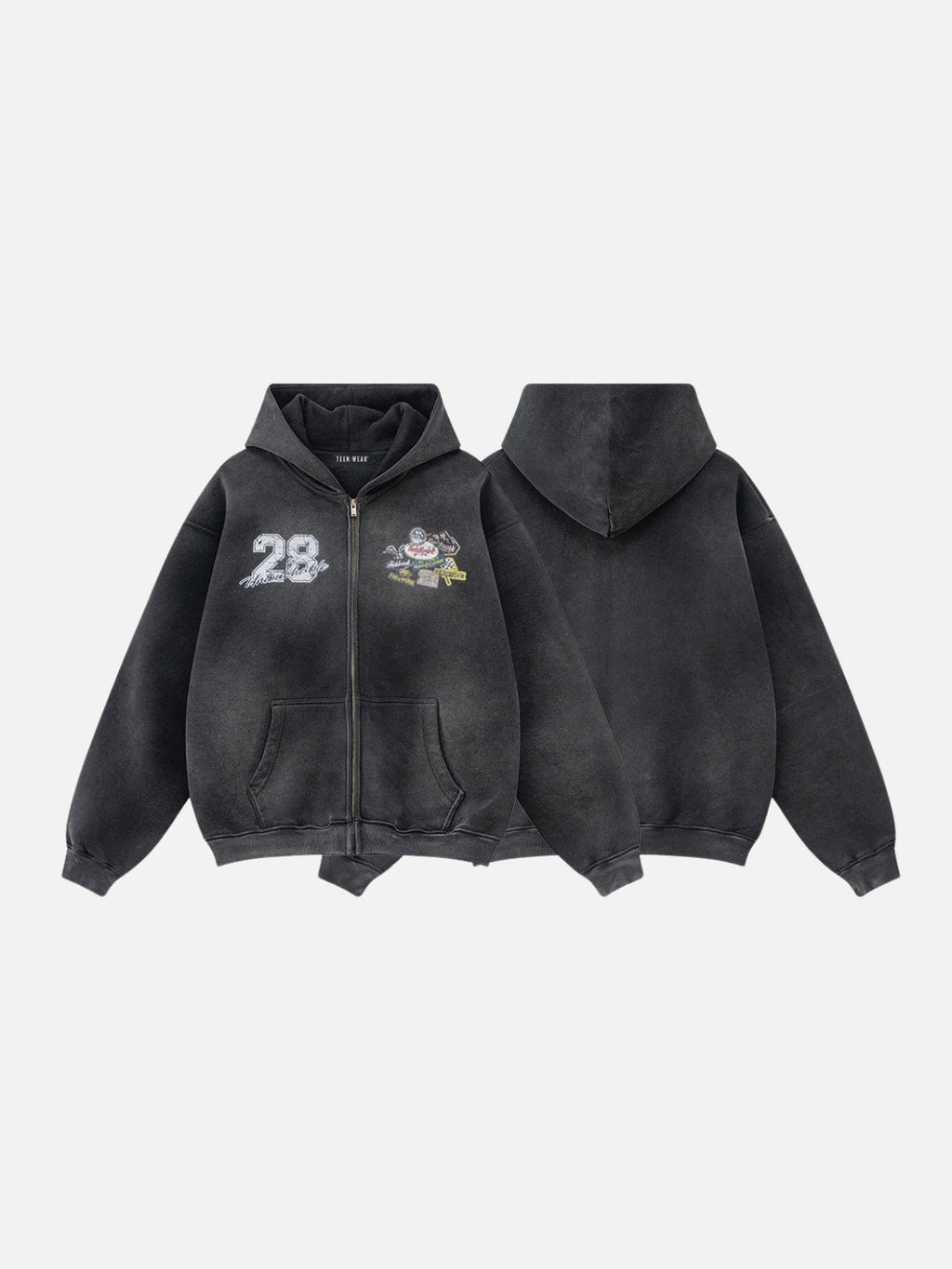 PATCHRACE - Oversized Graphic Zip Up Hoodie