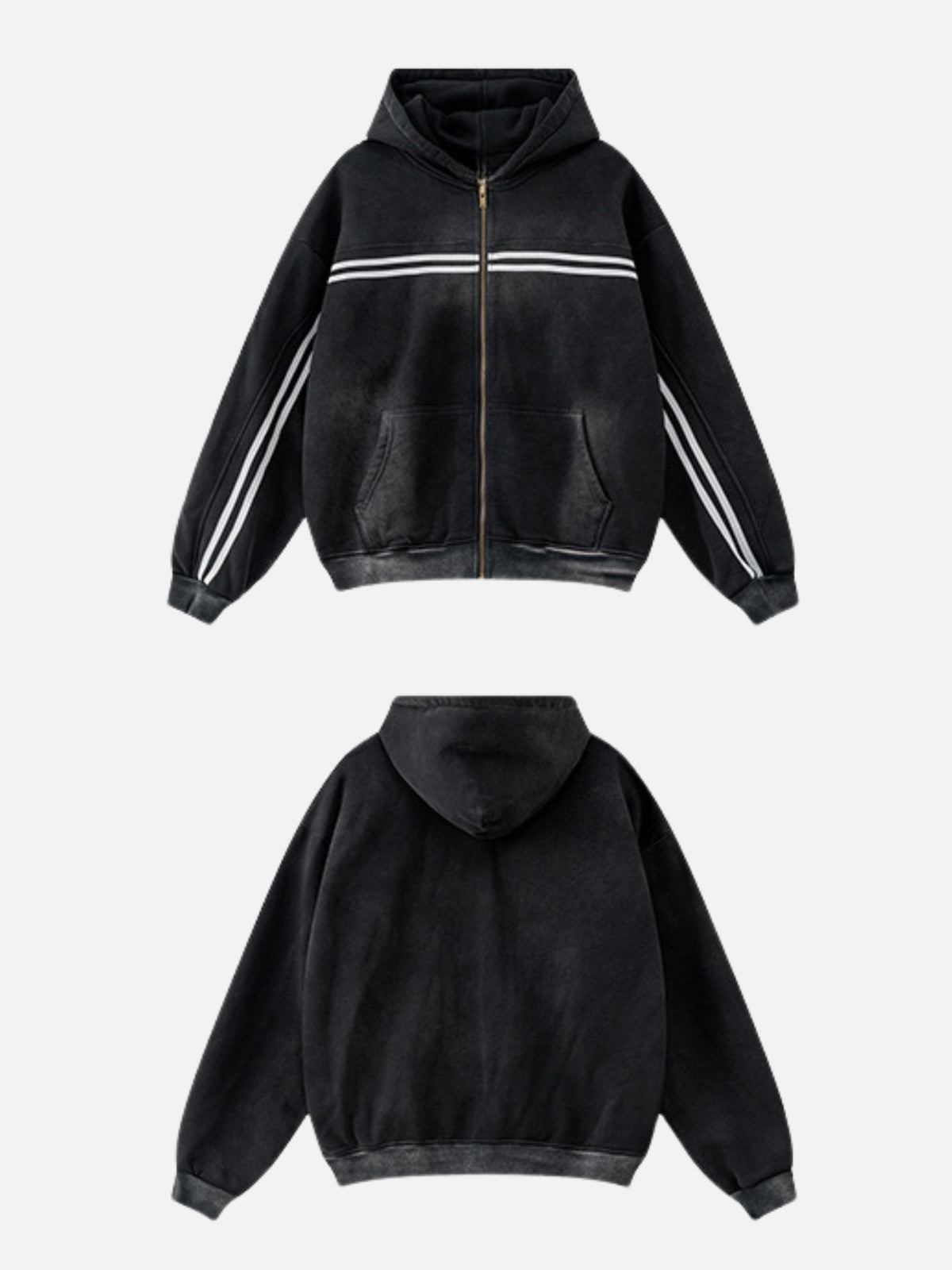 STRIPEEZ - Oversized Embroidered Zip Up Hoodie