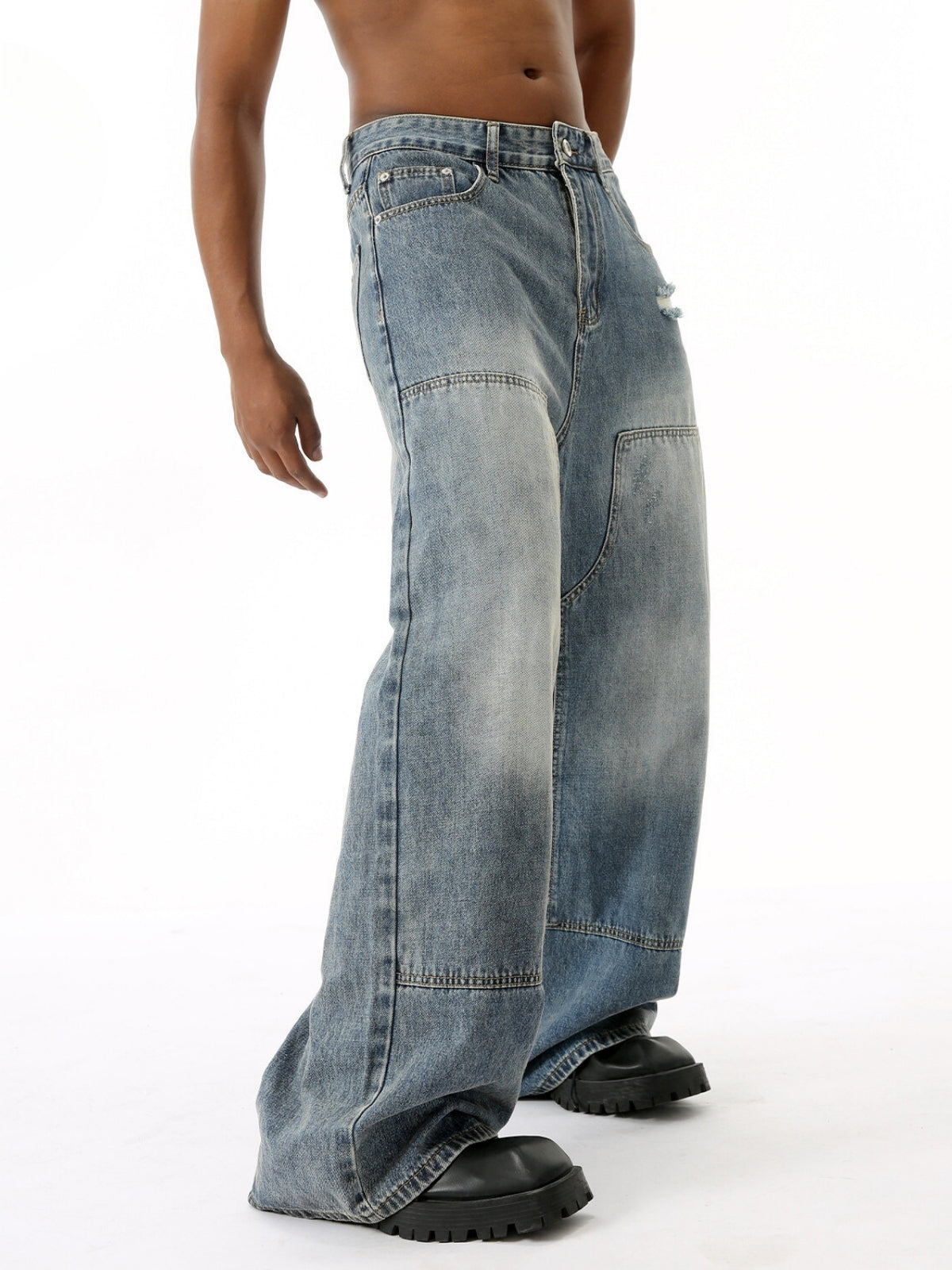 MAGNATES - Baggy Patchwork Basic Jeans