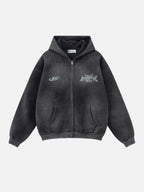 PERSUE - Oversized Print Zip Up Hoodie
