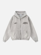 PERSUE - Oversized Print Zip Up Hoodie