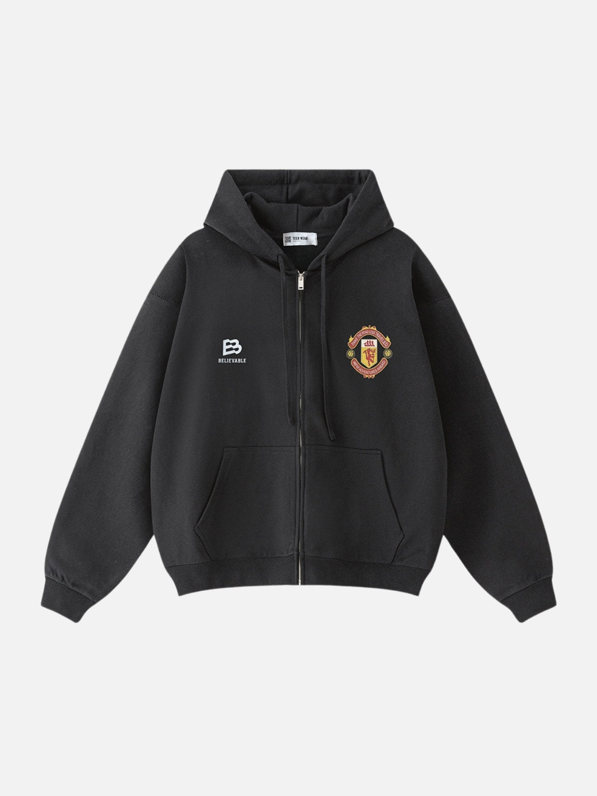 BELIEVABLE - Oversized Print Zip Up Hoodie